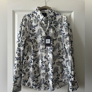 Ben Sherman Paisley Button White Long Sleeve Shirt Size Small NWT